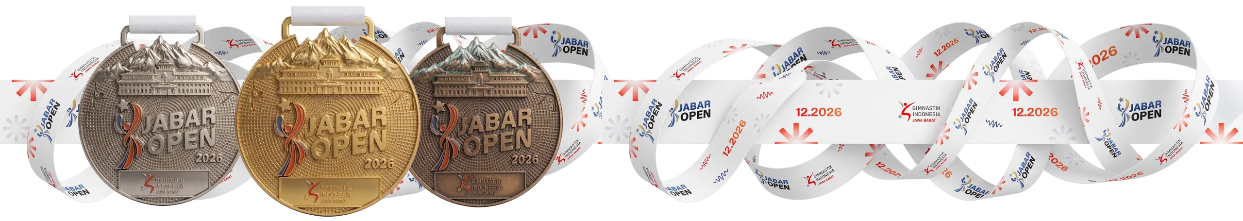 Medali perak, emas, dan perunggu Jabar Open 2026 dengan lanyard resmi